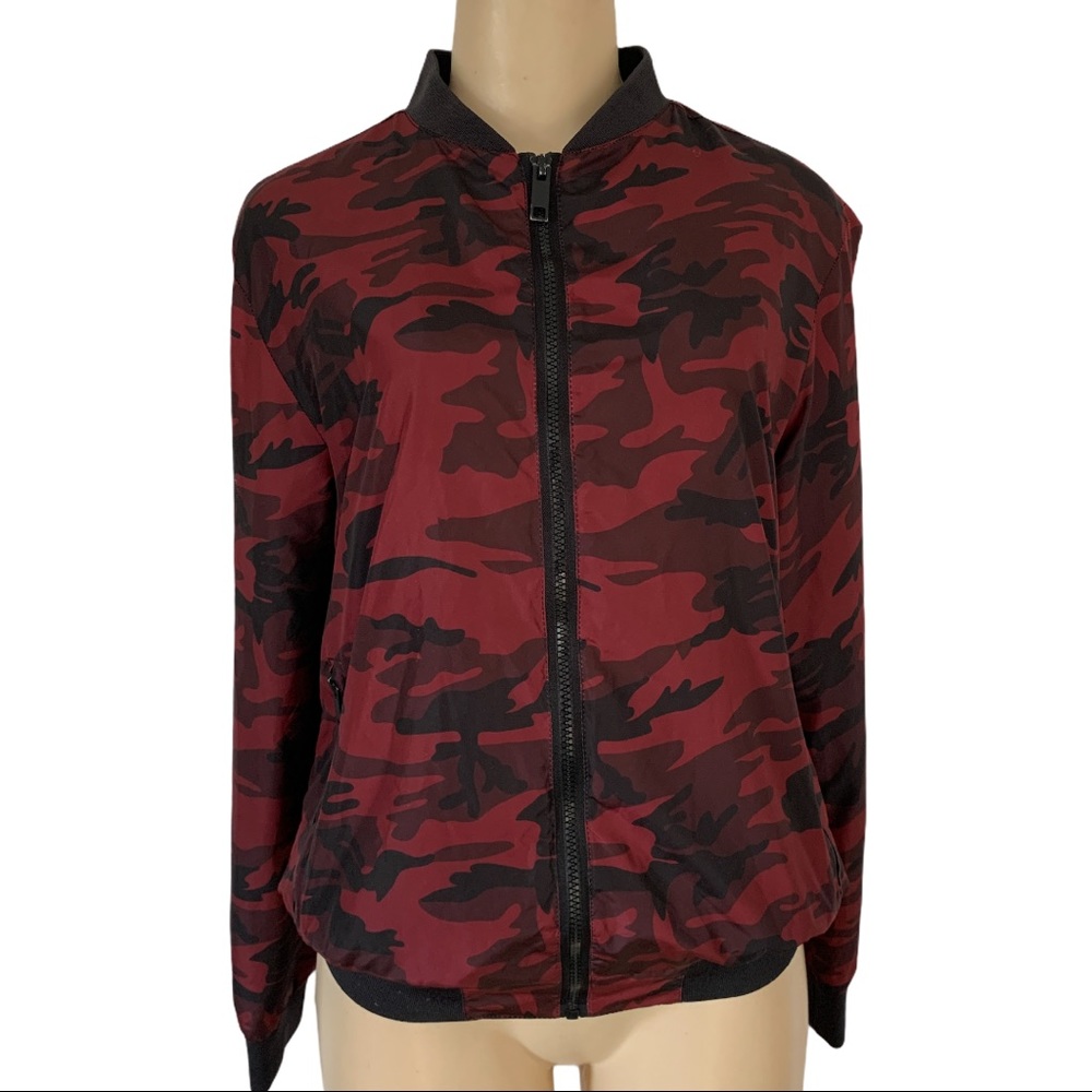 Brave Soul Unisex Camo Windbreaker Bomber Jacket Streetwear Casual Red